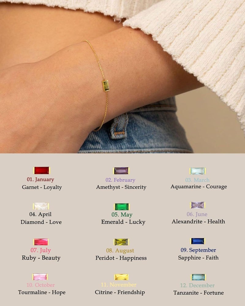 FUNEIA Birthstone Gold Bracelets for Women Non Tarnish Trendy Dainty 14K Gold Plated Bracelet Stack Stackable Blue Green May Emerald Friendship Bracelets Jewelry Gifts for Mom Best Friend - Image 3
